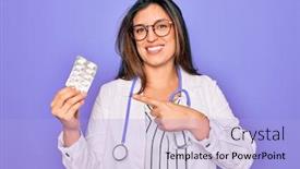  Presentation with pharmaceutical - Presentation theme with young-professional-doctor-woman-holding background and a light blue colored foreground