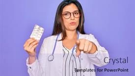  Presentation with pharmaceutical - Audience pleasing presentation design consisting of young-professional-doctor-woman-holding backdrop and a light blue colored foreground