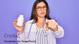  Presentation with pharmaceutical - Theme featuring young-professional-doctor-woman-holding background and a light blue colored foreground