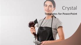  Presentation with professional - Slide set enhanced with young-professional-hairdresser-in-workwear background and a light gray colored foreground