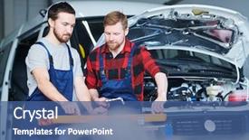  Presentation with maintenance - Cool new presentation theme with young professional maintenance engineers consulting backdrop and a ocean colored foreground