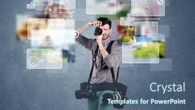  Presentation with blue professional - Slides consisting of young-professional-male-photographer-holding background and a ocean colored foreground