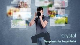  Presentation with blue professional - Theme featuring young-professional-male-photographer-holding background and a ocean colored foreground