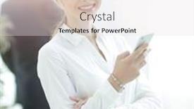  Presentation with sms - PPT theme enhanced with young professional reading sms on smartphone background and a light gray colored foreground