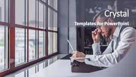  Presentation with professional birthday - Slide deck with young professional reading the script background and a gray colored foreground