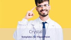  Presentation with thought - PPT theme consisting of young professional scientist man wearing white coat over isolated background smiling pointing to head with one finger great idea or thought good memory background and a sky blue colored foreground