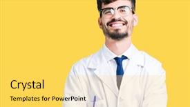  Presentation with young man wearing a hat - Cool new PPT theme with young professional scientist man wearing backdrop and a  colored foreground