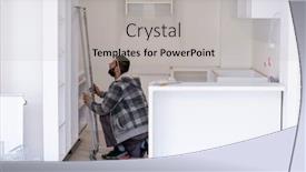  Presentation with kitchen furniture - Slide set consisting of young-professional-worker-installing background and a light gray colored foreground