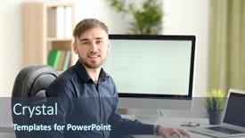  Presentation with workplace - Beautiful presentation design featuring young-programmer-at-workplace backdrop and a  colored foreground