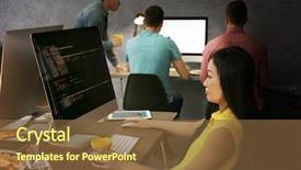  Presentation with disability office - Audience pleasing slide deck consisting of young programmer working in office backdrop and a  colored foreground