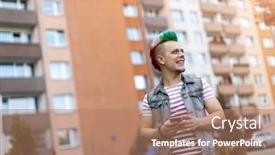  Presentation with punk - Presentation theme with young punk man in a public housing estates background and a coral colored foreground