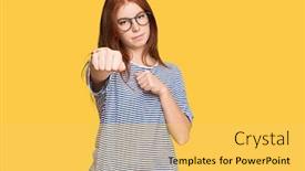  Presentation with violence woman - Cool new PPT theme with young-read-head-woman-wearing backdrop and a yellow colored foreground