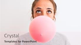  Presentation with chewing gum - Beautiful slide deck featuring young readhead modern woman chewing gum and doing air bubble backdrop and a lemonade colored foreground
