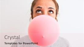  Presentation with chewing gum - Presentation design with young readhead modern woman chewing gum and doing air bubble background and a lemonade colored foreground