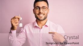  Presentation with business pink - Colorful slide deck enhanced with young-real-estate-business-man backdrop and a lemonade colored foreground