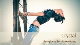  Presentation with hot metal - Slide set with young rebel woman in blue jeans and leather jacket outdoor shot on old metal construction hot sunny day background and a cream colored foreground