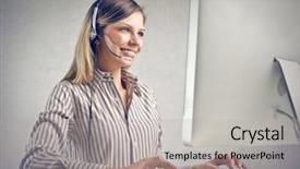  Presentation with receptionist - Beautiful slides featuring young receptionist working with computer backdrop and a light gray colored foreground