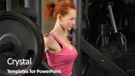  Presentation with barbell - Presentation consisting of young red haired girl doing squats with barbell on smith machine background and a dark gray colored foreground