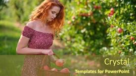  Presentation with orchard - Colorful slide set enhanced with young-red-haired-woman-picking backdrop and a tawny brown colored foreground