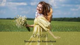  Presentation with green lawn - Presentation design consisting of young-red-haired-woman background and a yellow colored foreground