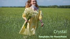  Presentation with green lawn - Slides having young-red-haired-woman background and a tawny brown colored foreground
