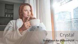  Presentation with rest - PPT layouts enhanced with young-red-haired-woman background and a coral colored foreground