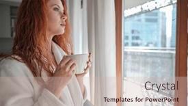  Presentation with rest - Presentation theme having young-red-haired-woman background and a soft green colored foreground