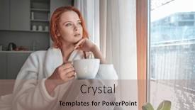  Presentation with rest - Slides featuring young-red-haired-woman background and a coral colored foreground