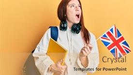  Presentation with student exchange - Colorful slides enhanced with young-red-head-girl-exchange backdrop and a yellow colored foreground