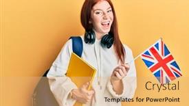  Presentation with student exchange - Audience pleasing presentation design consisting of young-red-head-girl-exchange backdrop and a yellow colored foreground