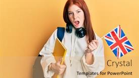  Presentation with student exchange - Audience pleasing slide deck consisting of young-red-head-girl-exchange backdrop and a coral colored foreground