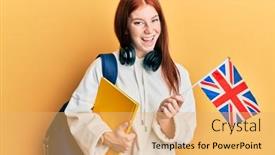  Presentation with student exchange - Cool new theme with young-red-head-girl-exchange backdrop and a yellow colored foreground