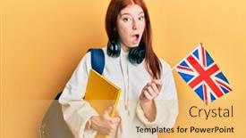  Presentation with student exchange - Amazing PPT layouts having young-red-head-girl-exchange backdrop and a yellow colored foreground