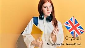  Presentation with student exchange - Presentation featuring young-red-head-girl-exchange background and a coral colored foreground