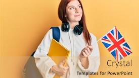  Presentation with student exchange - Slide deck having young-red-head-girl-exchange background and a coral colored foreground