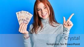  Presentation with head - Beautiful presentation design featuring young-red-head-girl-holding backdrop and a light blue colored foreground