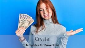  Presentation with achievement - Cool new presentation theme with young-red-head-girl-holding backdrop and a light blue colored foreground