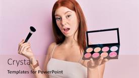  Presentation with blush - PPT layouts with young-red-head-girl-holding background and a coral colored foreground