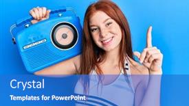  Presentation with vintage radio - Theme enhanced with young-red-head-girl-holding background and a cobalt blue colored foreground