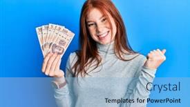  Presentation with head - Presentation having young-red-head-girl-holding background and a light blue colored foreground