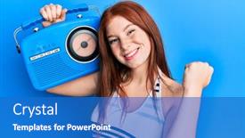  Presentation with vintage radio - Presentation theme enhanced with young-red-head-girl-holding background and a teal colored foreground