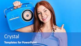  Presentation with vintage radio - Beautiful presentation featuring young-red-head-girl-holding backdrop and a teal colored foreground