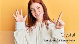  Presentation with head - Presentation design featuring young-red-head-girl-wearing background and a soft green colored foreground