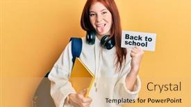  Presentation with red banner - PPT layouts having young-red-head-girl-wearing background and a yellow colored foreground