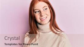  Presentation with head - Beautiful slide deck featuring young-red-head-girl-wearing backdrop and a coral colored foreground