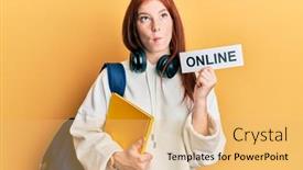  Presentation with red banner - PPT layouts enhanced with young-red-head-girl-wearing background and a yellow colored foreground