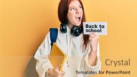  Presentation with red banner - Colorful PPT theme enhanced with young-red-head-girl-wearing backdrop and a yellow colored foreground