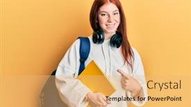  Presentation with happy young student girl holding - Audience pleasing slide deck consisting of young-red-head-girl-wearing backdrop and a yellow colored foreground
