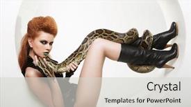  Presentation with python - Amazing PPT layouts having young red woman with python backdrop and a light gray colored foreground