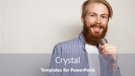  Presentation with microphone - PPT theme having young-redhair-bearded-man-wearing background and a gray colored foreground